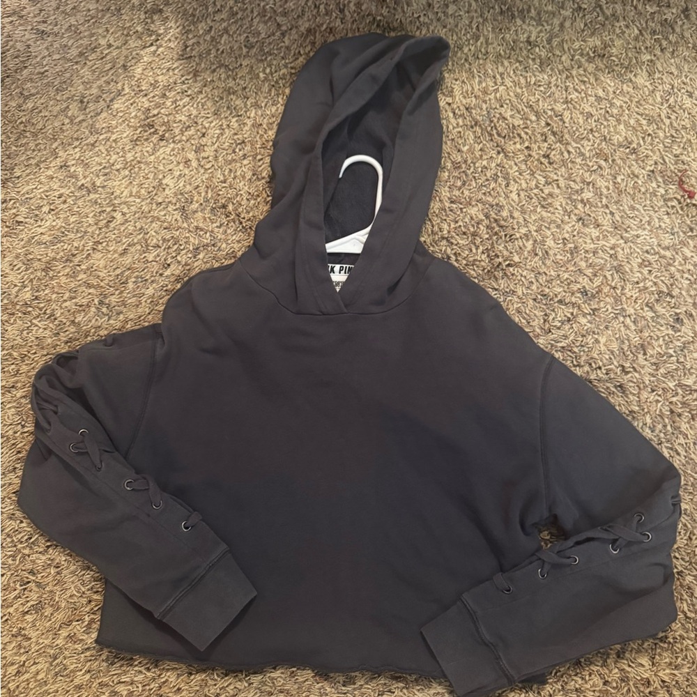 Victoria's Secret Charcoal Hoodie with Lace-Up Detail